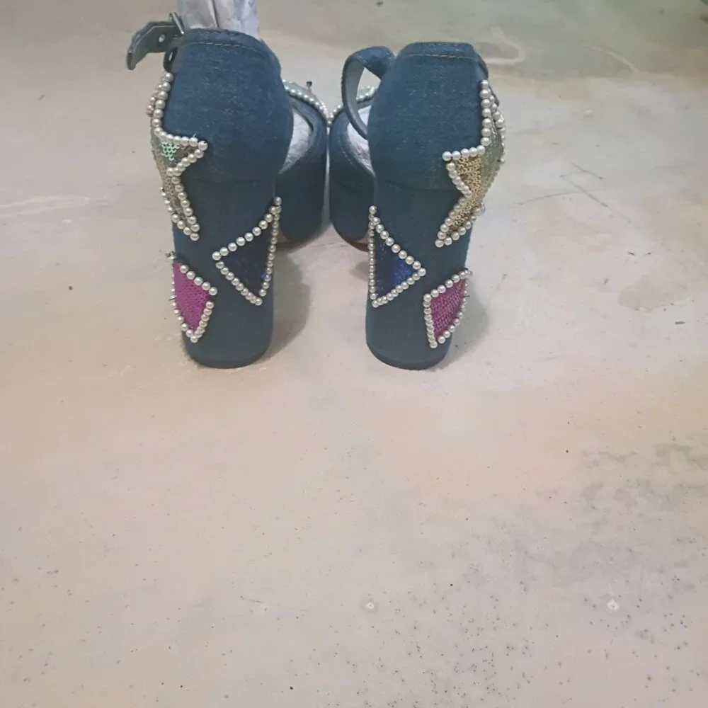 STUNNING Marc Jacob s Mary jane denim be jewelled shoes - Picture 3 of 3